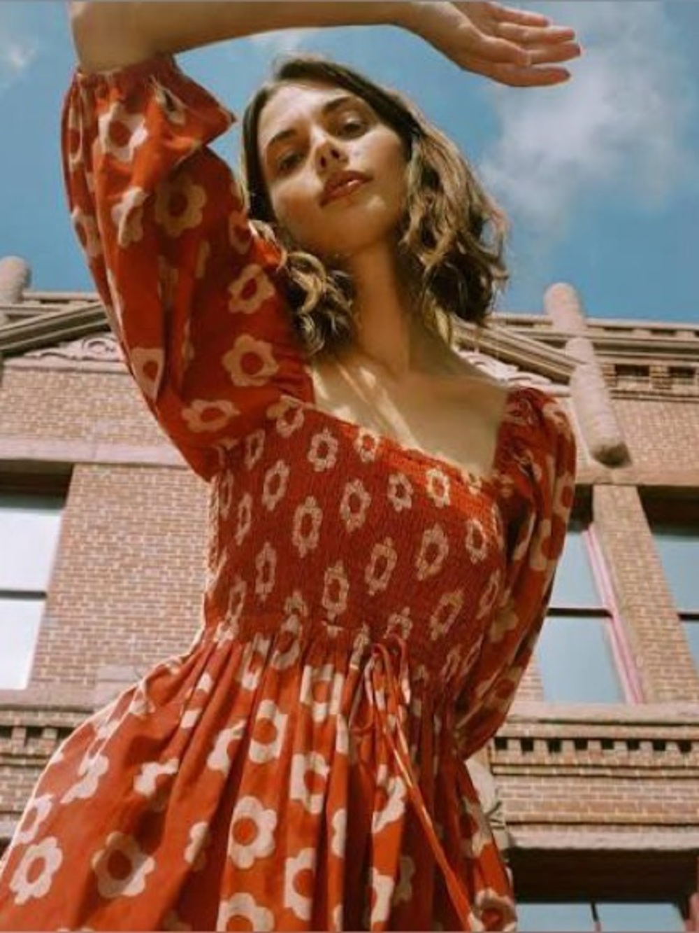 Christy Dawn Red Floral Maxi Dress with Cream Flowers